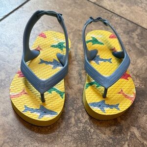 NWOT Old Navy Yellow Shark Print Flip Flops with Blue Stretchy Straps